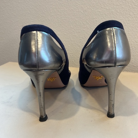 Prada Navi Blue & Silver Pumps - Picture 2 of 8